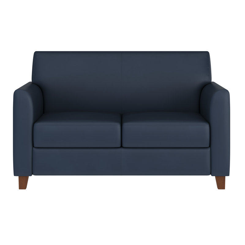 Hercules LeatherSoft Loveseat with Clean Line Stitched Frame, Navy, Brown