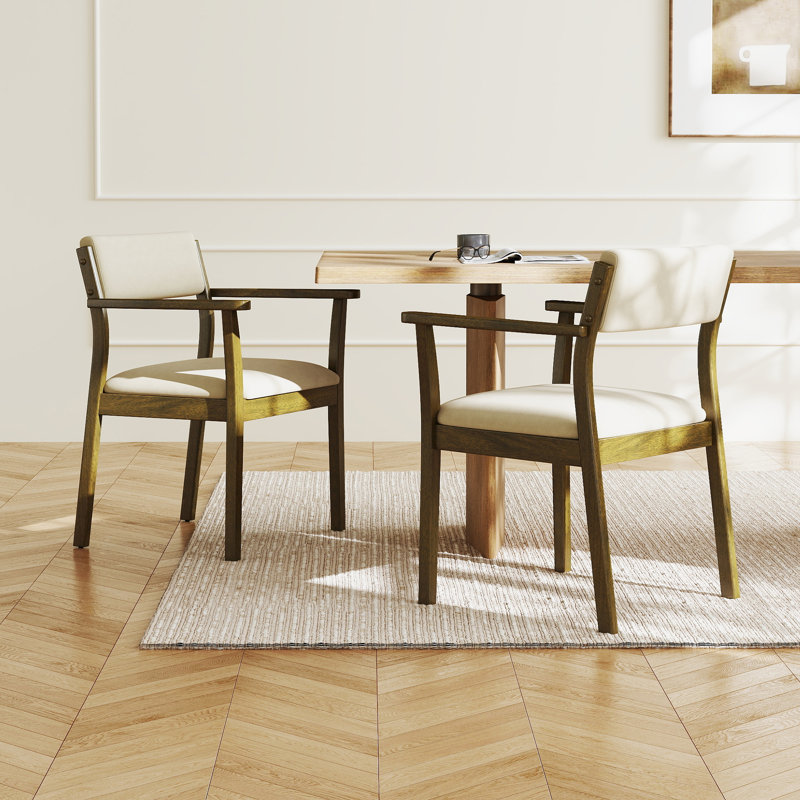Chaise rembourrée avec pieds en bois massif, fauteuil Mid-Century pour le salon / la cuisine / la salle à manger, Blanc