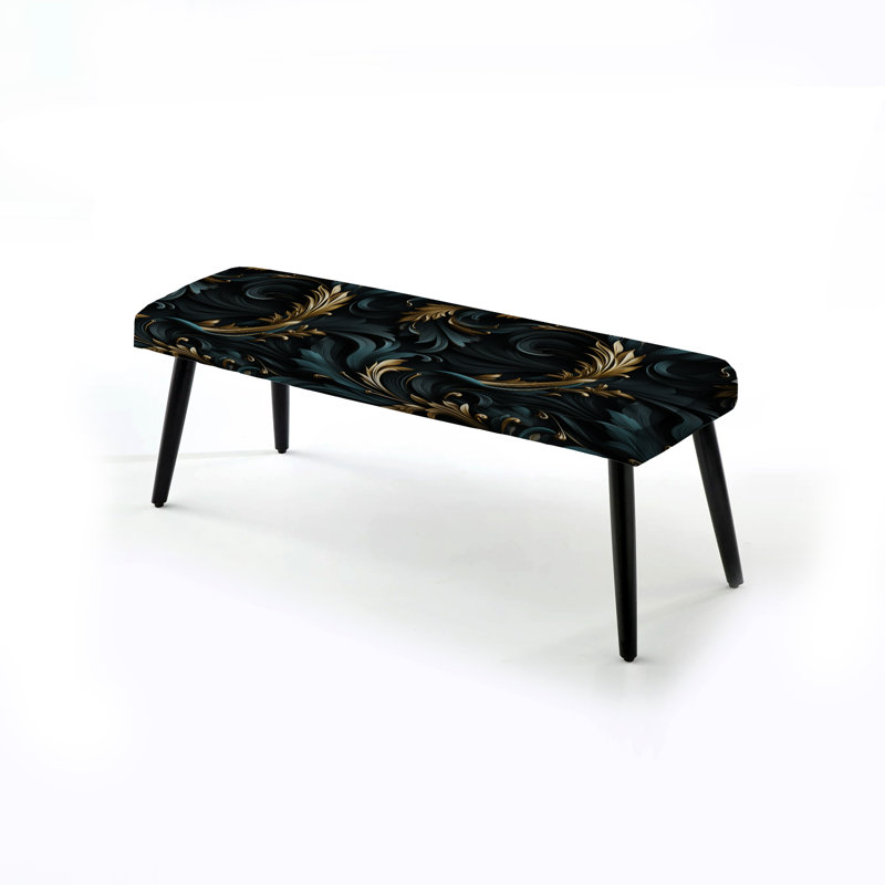 Banc rembourré à motif cachemire noir et or Paisley