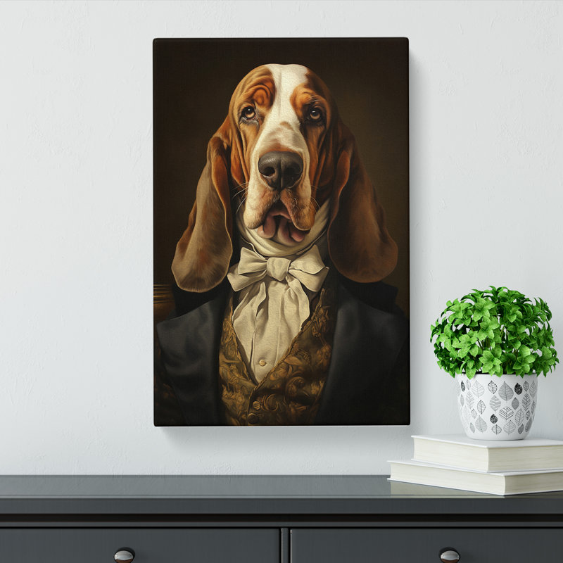 Basset Hound Classicism Art No.2 - Wrapped Canvas, 76cm H x 50cm W x 3cm D