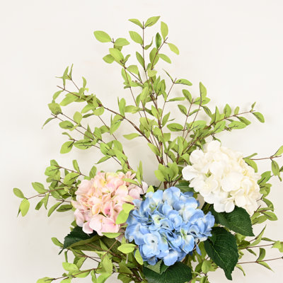 36" Artificial Hydrangea Floral Arrangement For Vase Filler, Farmhouse Greenery Eucalyptus Foliage Branch Long Stem Floral Bulk Bouquet For Wedding Pa