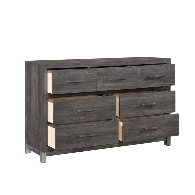 Deena 59 Inch Dresser, Brown Grey Melamine Veneer, 7 Drawers