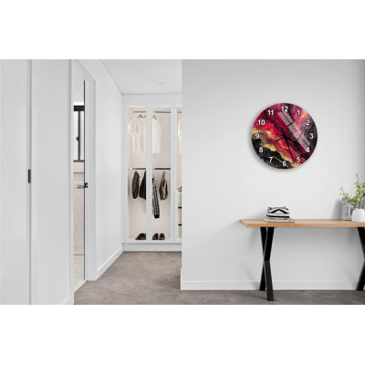 Abstract Tempered Glass Wall Clock, Modern Art Clock, Red Gold Black Decor Clock, Unique Home Decor, Decorative Clock, Stylish Wall Decor