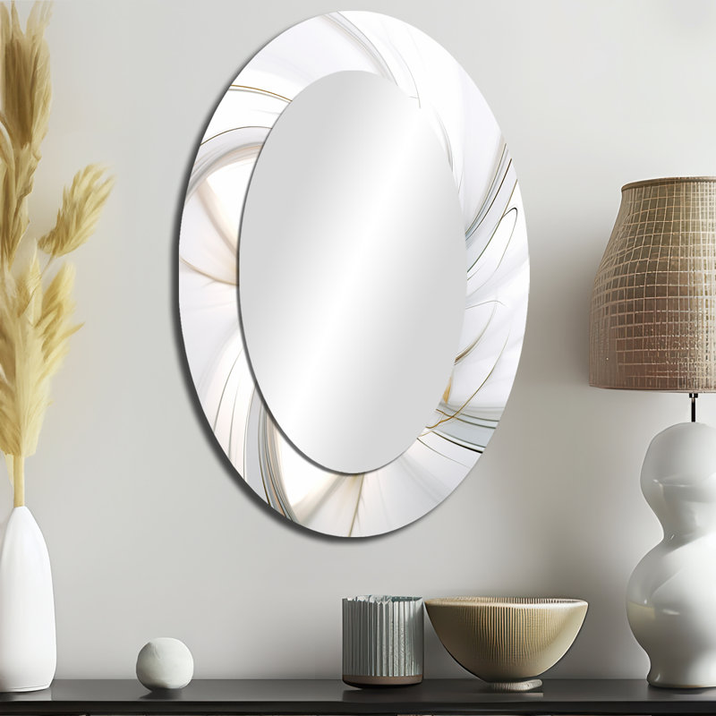 Fractal Flower Joy In Cosmic White I - Large Oval Wall Mirror On Metal, 36" x 24"