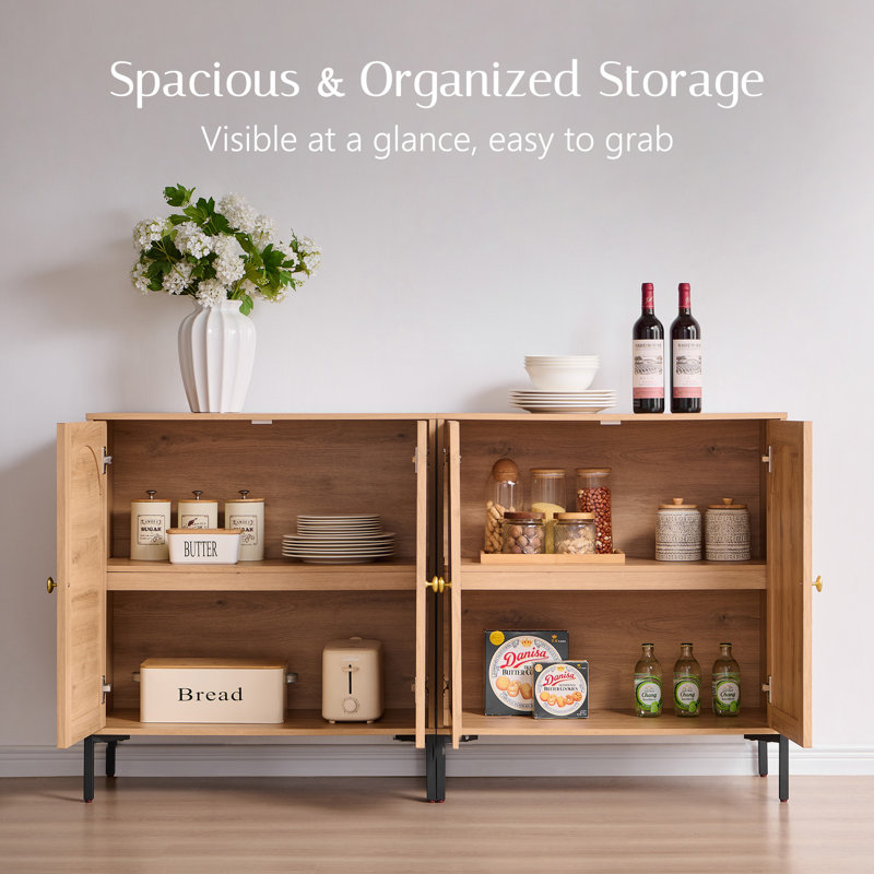 Modern Fluted Arched Buffet Cabinet with Storage, 34" Tall Wooden Modular Sideboard Cabinet w/Adjustable Shelves, Natural