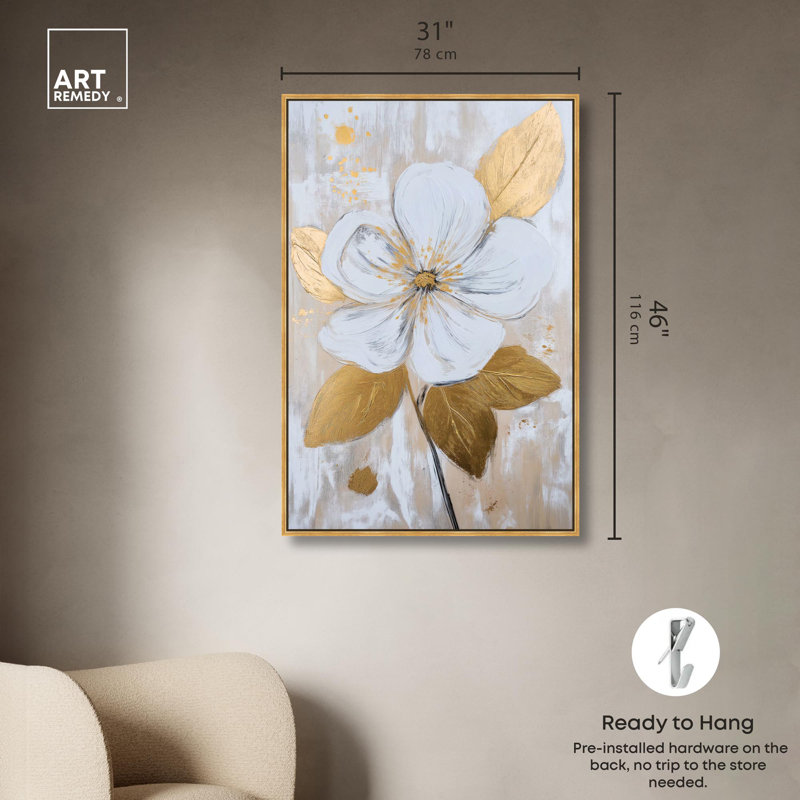 Art, art élégant, art floral, Luxe Flower III, Cadre flottant doré, H 46 po x l 31 po
