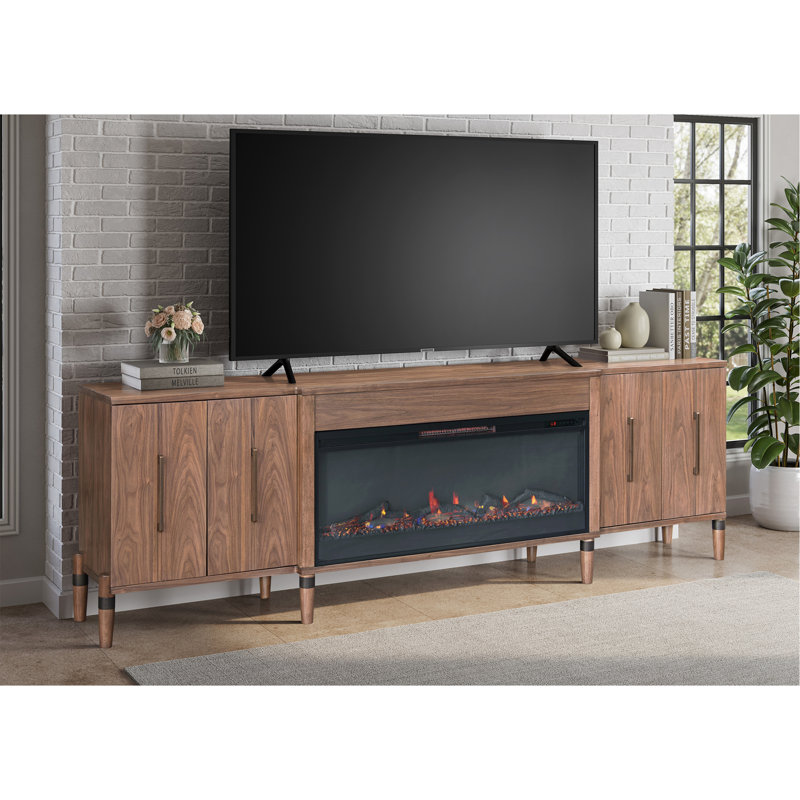 Meuble télé Tranquility de 94 po pour téléviseur de 100 po ou moins, assemblage minimal, finition noyer