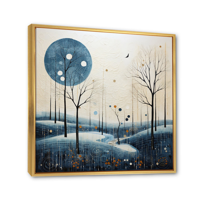 «Blue Beige Mid Century Minimalist Oasis II», reproduction sur toile, Cadre flottant doré, H 16 po x l 16 po x P 1 po