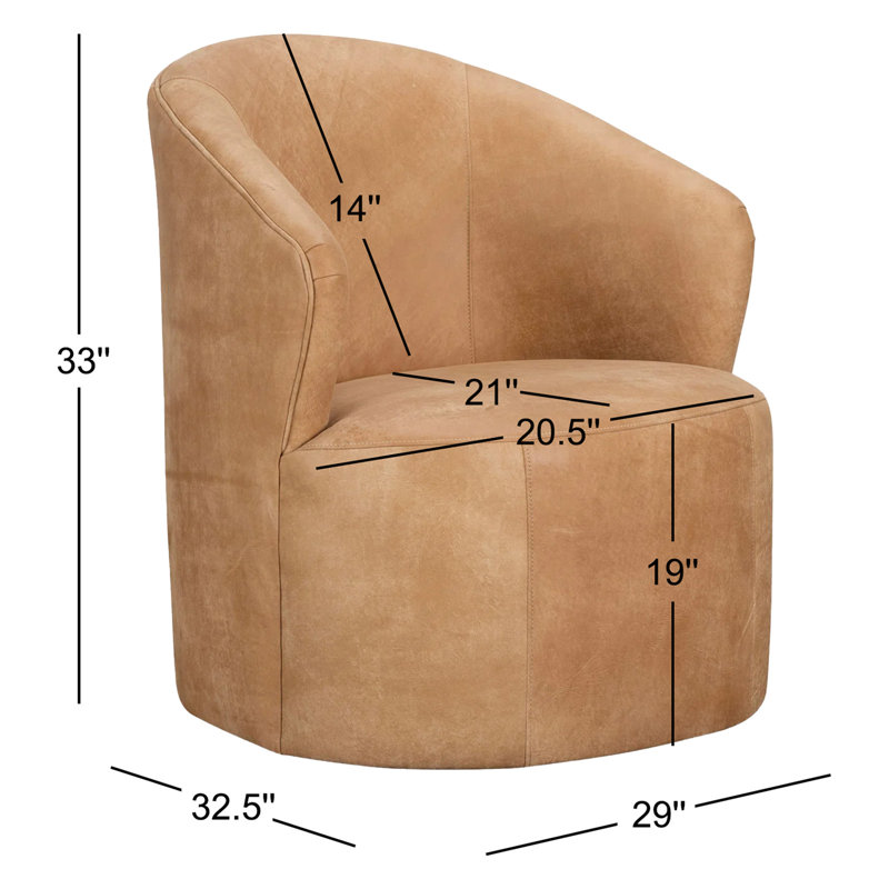Fauteuil demi-tonneau pivotant en cuir Deryn, Cuir véritable lever de soleil aztèque Stallone