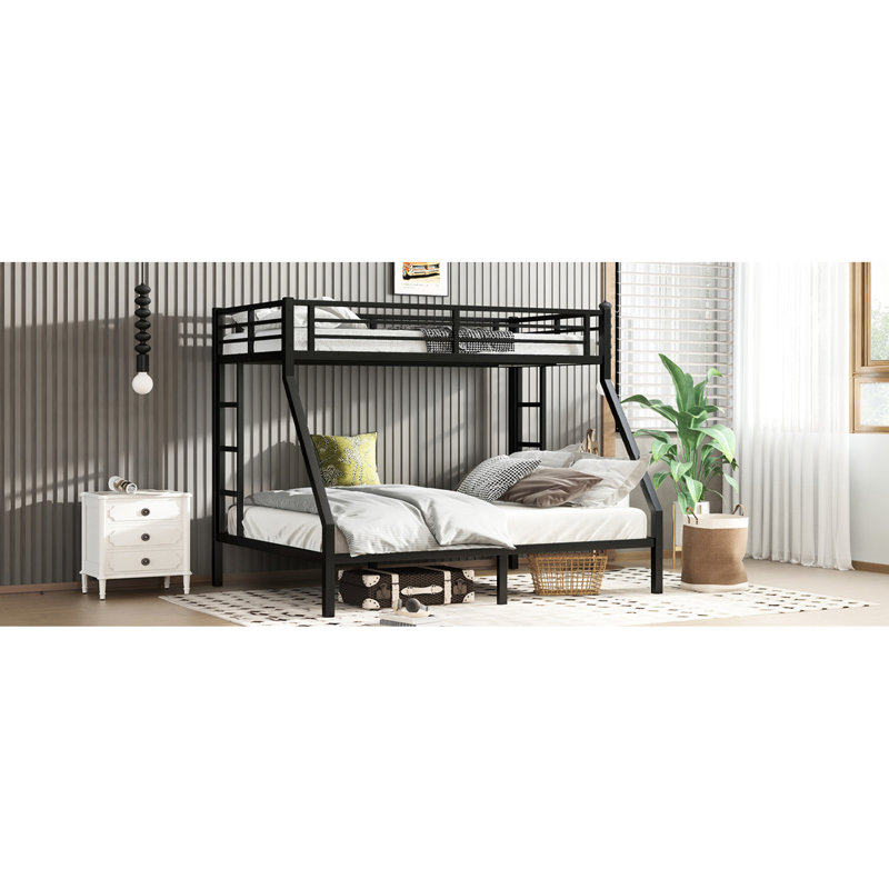 Lit superposé simple au-dessus de grand lit en métal noir TG, adolescents, conception peu encombrante, thermolaquage électrostatique, bruit, rangement sous le lit, 2 côtés, barrière de sécurité pour les caractéristiques, pieds renforcés à deux côtés résistants à la décoloration