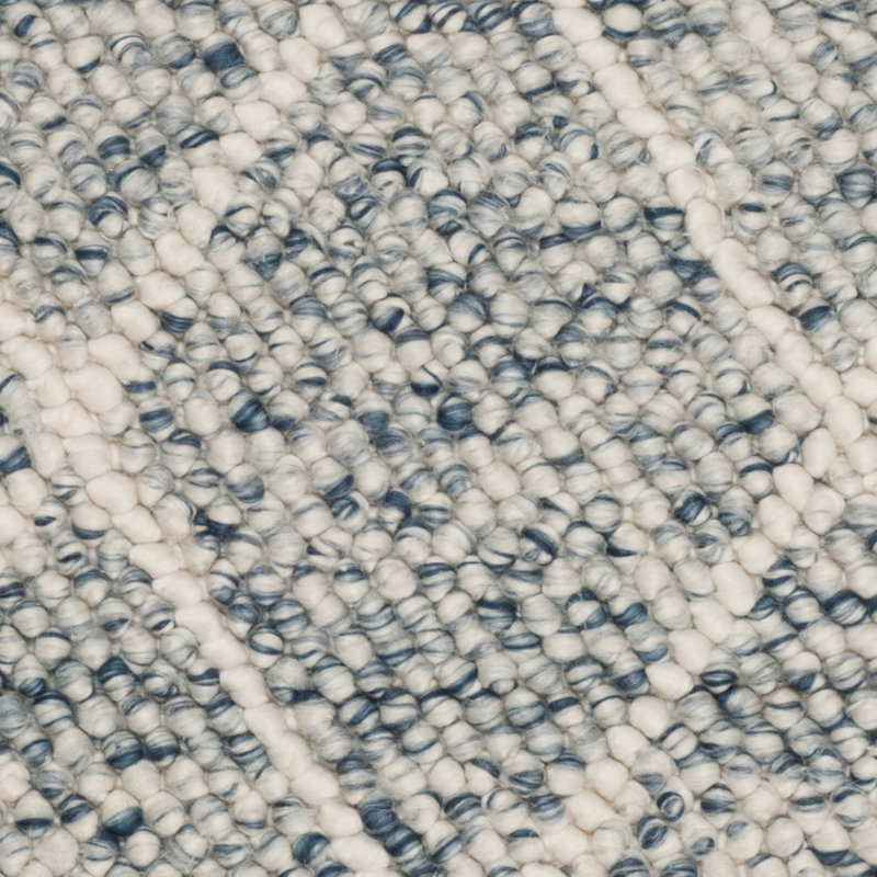 Russo Hand Woven Wool/Cotton Geometric Rug in Ivory/Blue, Rectangle 2' x 3'