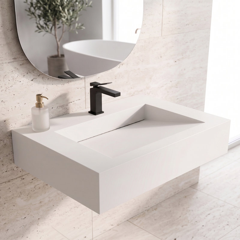 Lavabo de salle de bain mural rectangulaire 36 po Pyramid, Blanc, Simple