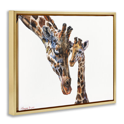 Baby Giraffe Animal Watercolor Framed Floater Canvas Wall Art by George Dyachenko