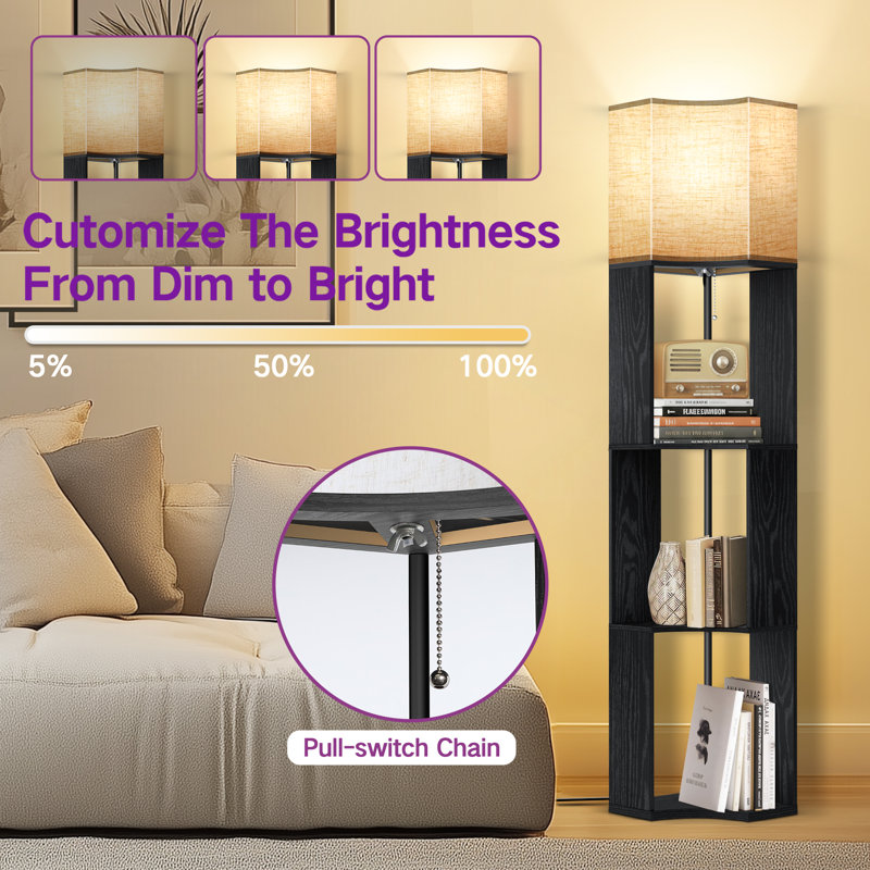 62.2"H LED Tray Table Floor Lamp With Zipper Switch