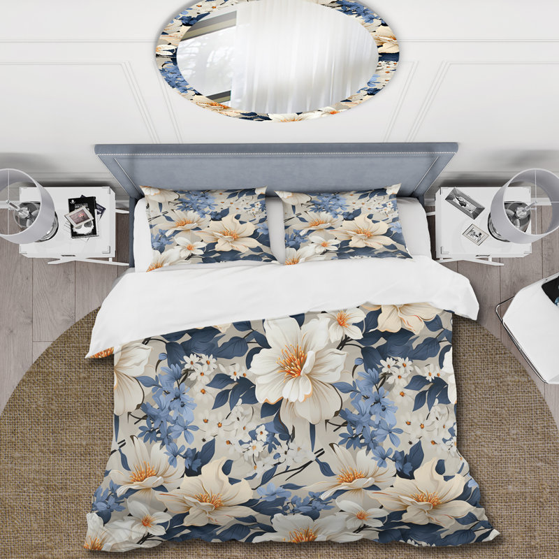 Ensemble de housse de couette Industrial Ivory Fusion Floral, Housse de couette simple + 1 taie décorative stan