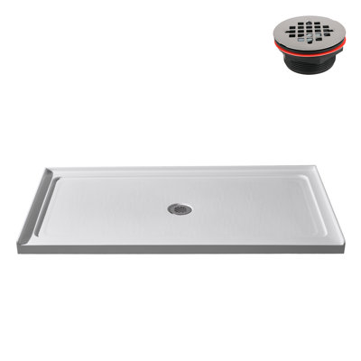 Base de douche 60 po x 32 po en alcôve en acrylique blanc brillant avec bonde centrale, bonde incluse
