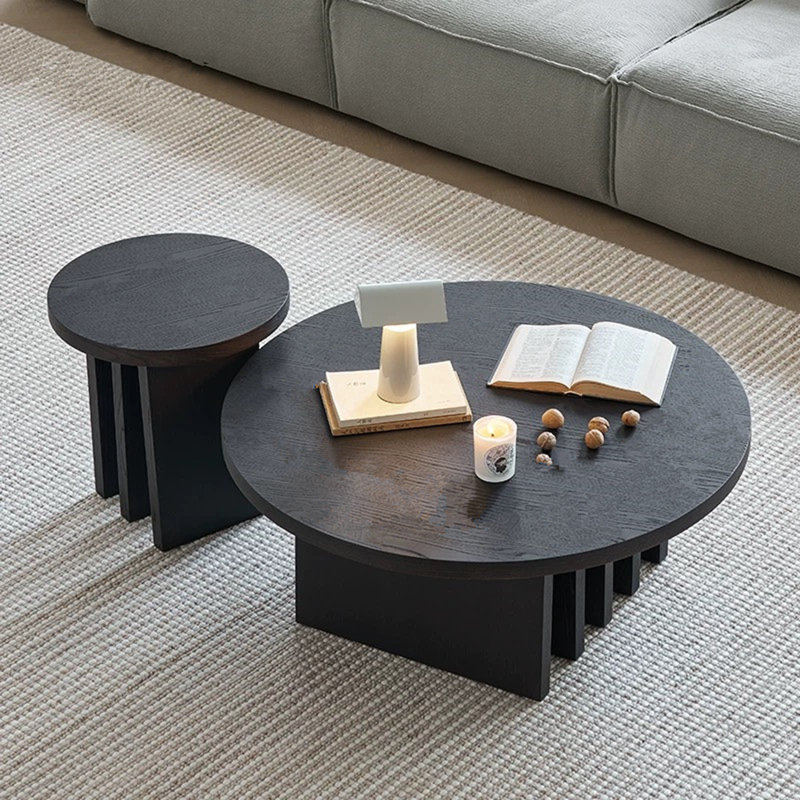 Table basse ronde en bois massif Wabi-sabi