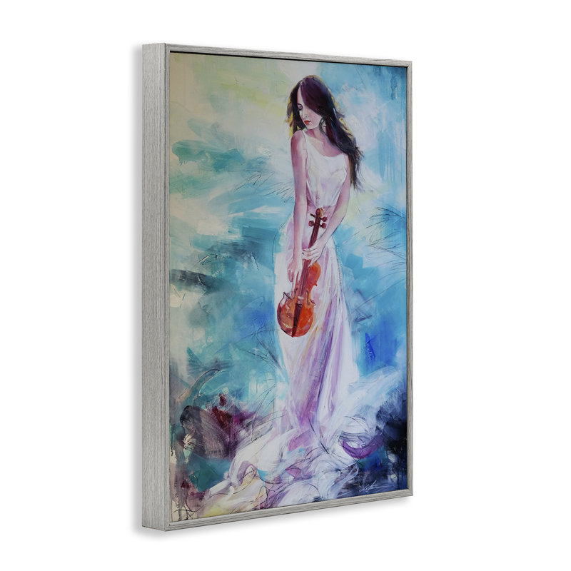 Giclée encadrée de femme élégante avec violon, design par Lucille Lee, H 18 po x l 12 po, Estampe numérique Farmhouse