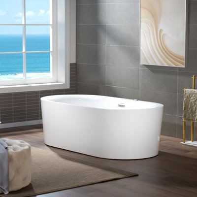 72" L x 35-3/8" W Whirlpool & Air Bubble Heated Freestanding Soaking Double Eened Bathtub with LED Control Panel, Chromatherapy