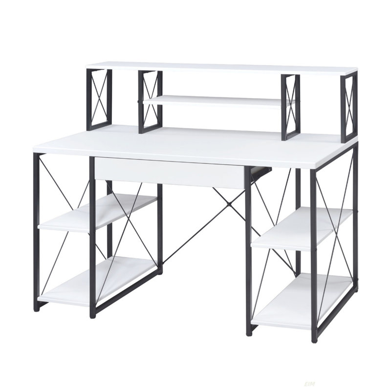 Writing Desk With One Drawer And 8 Open Compartment(Desk), White, 40.96" H x 46.96" W x 24.03" D