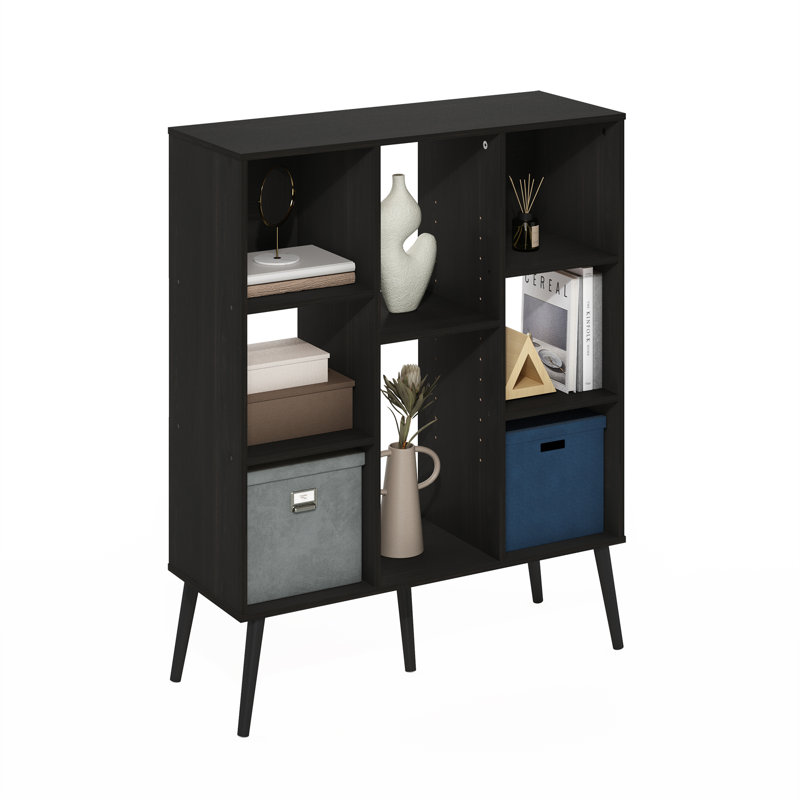 Claude Mid Century Style 8-Cube Bookcase, Bookshelf, Storage Organizer with Wood Legs, , Espresso