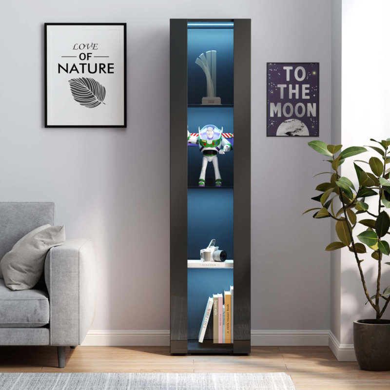 Armoire latérale noire avec lampe à bande en aluminium, Noir