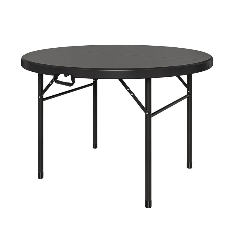 Fathmah Circle 48" Round Foldable and Portable Table with Handle, Black, Black