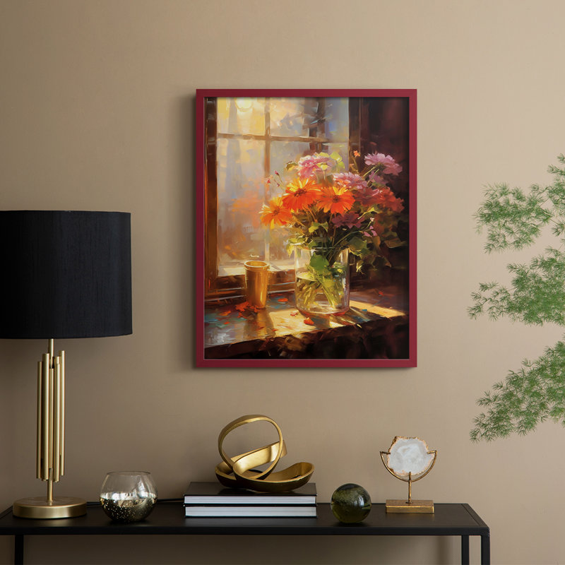 Impression encadrée FLORAL Series DCCLxx - Bois massif, Rouge, H 30 po x l 24 po