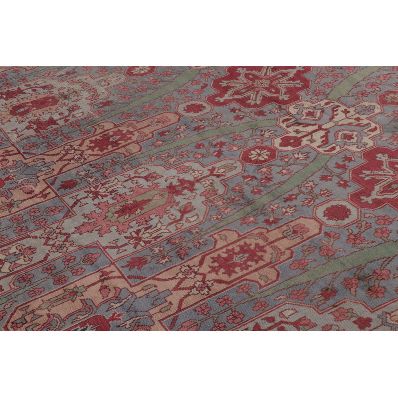 Antique Ghiordes Square Rug With Floral Lattice In Multicolour - Rug & Kilim