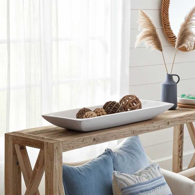 Set of Two Decorative Wooden Trays Contemporary Rustic Farmhouse Rectangle Shaped Tray Decor 15" and 20" Home - 20" x 7" x 2"