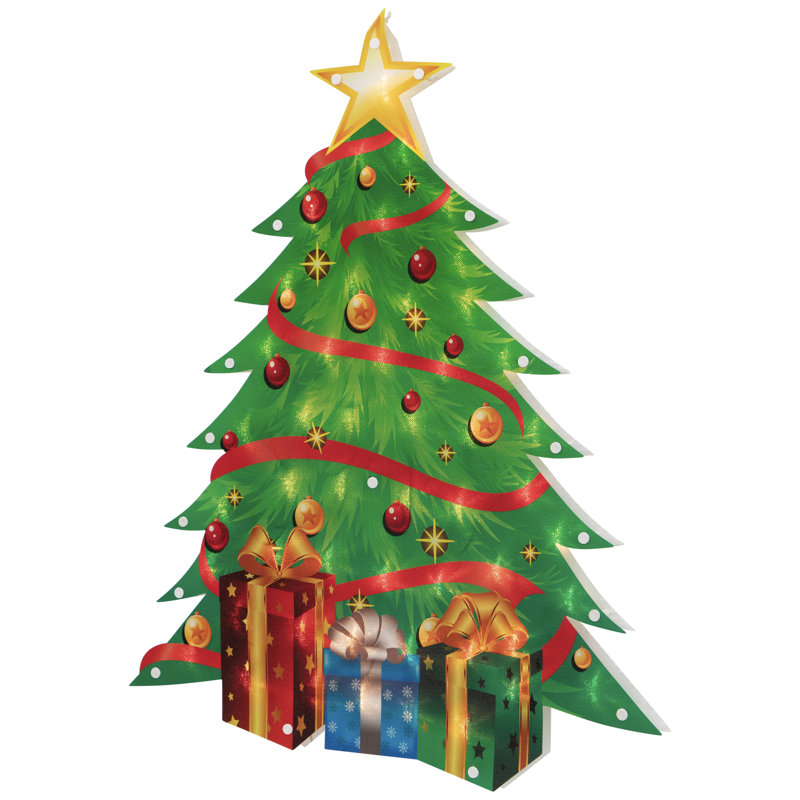 Silhouette de sapin de Noël éclairé 22,5 "avec des cadeaux