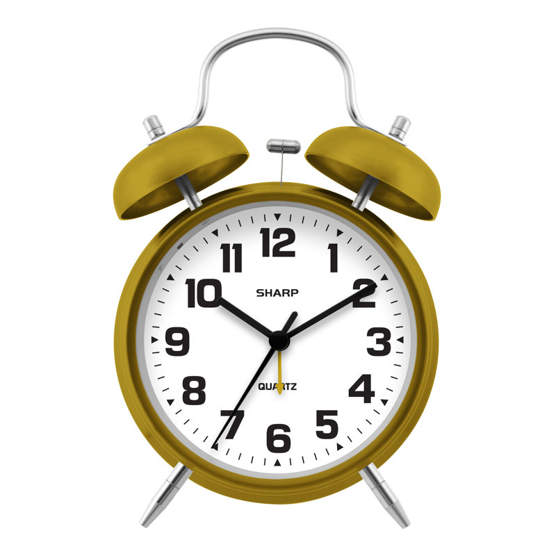 Sharp Twin Bell Quartz Analog Alarm Clock, Gold