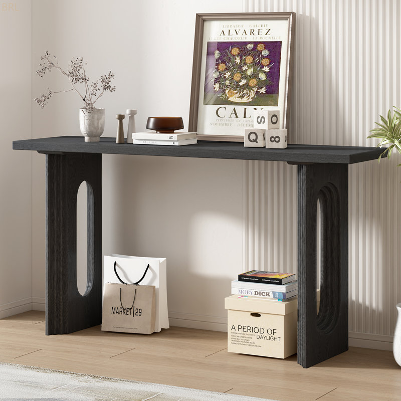 Console de conception unique en placage de bois massif Fraxinus Mandschuric, avec des pieds creux ronds distinctifs