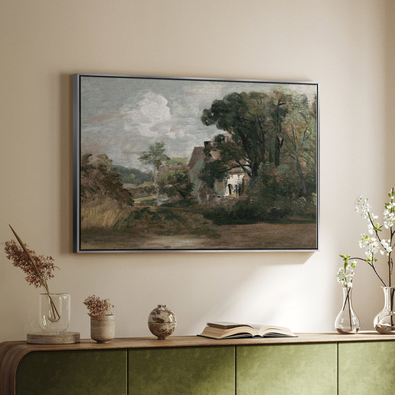 Paysage rétro - DCCDXCII - Toile tendue avec châssis, Toile argentée avec cadre flottant, H 25 po x l 37 po x P 2 po