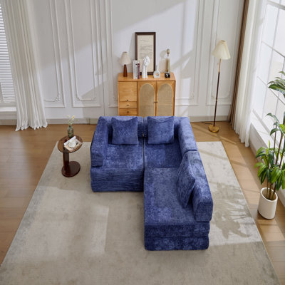 Canapé à compression, canapé-lit convertible au sol avec structure de forme fixe, canapé modulaire désossé, aucun assemblage requis, tissu chenille