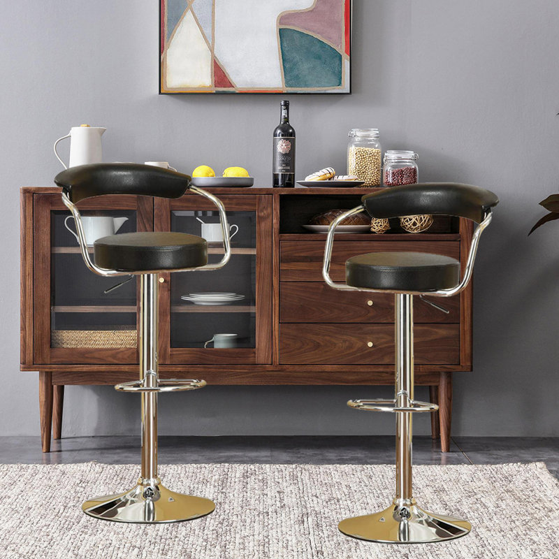 Eric Swivel Upholstered Adjustable Height Counter Stool with Metal Frame, Black