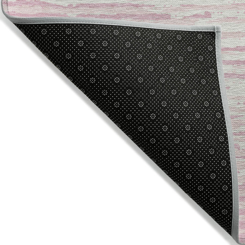 3' X 5' Pink And Gray Striped Washable Indoor Outdoor Area Rug