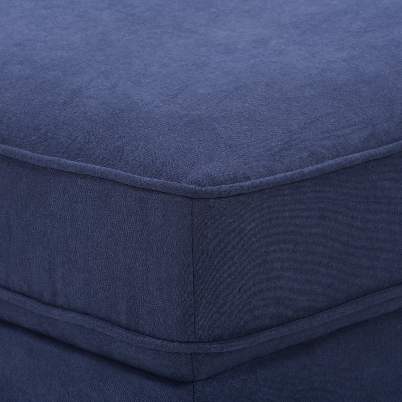 Auxence Upholstered Ottoman, Navy Blue Polyester