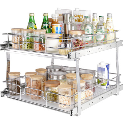 Tablettes coulissantes à 2 niveaux, l 20 po x P 21 po x H 15 po, tiroirs coulissants pour la maison, plateau amovible, fournitures de nettoyage pour garde-manger en acier inoxydable