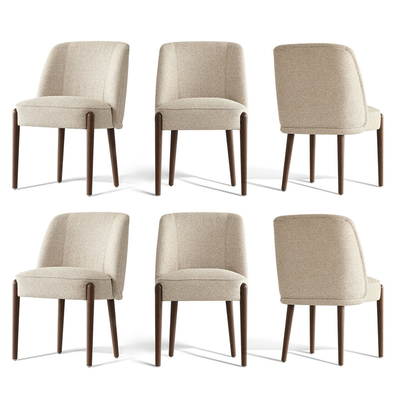 Upholstered Solid Wood Back Side Dining Chair (Set of 6), Beige