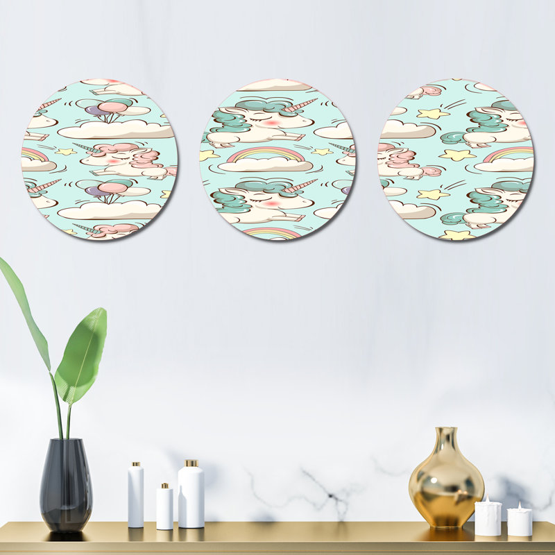 Ensemble de 3 décorations murales à motif de licornes et de nuages