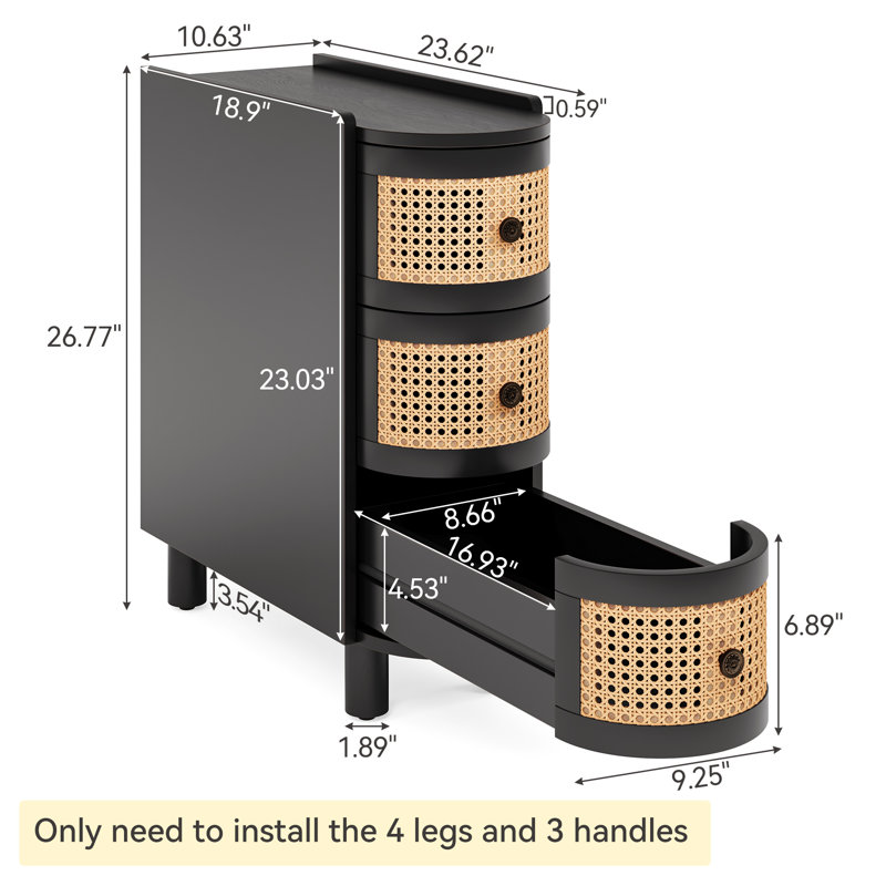 3-Drawer Rattan End Table, Black