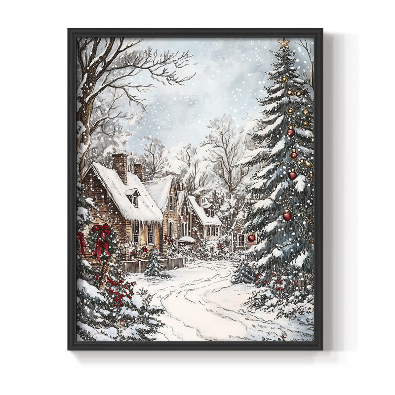 «Christmas Holiday Art Dxxiv», reproduction d'art encadrée - bois massif, H 11 po x l 9 po, Noir, noir, noir, noir