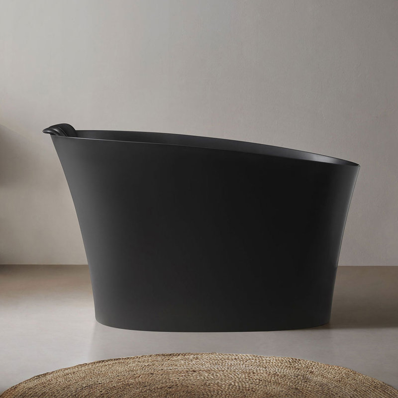 51" x 28" Solid Surface Freestanding Soaking Bathtub, Matte Black