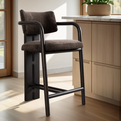 Caspia Espresso Solid Wood Upholstered 26" Counter Height Barstool With Brindle Brown Seat