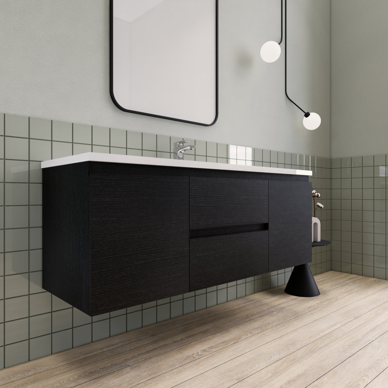 Meuble-lavabo de salle de bain flottant 60 po Alcester Ivy Bronx, Bois noir