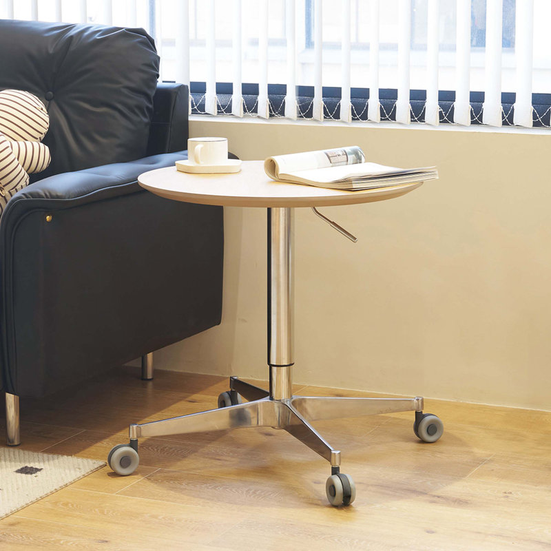 Movable Coffee Table With Swivel Function, Natural Wood