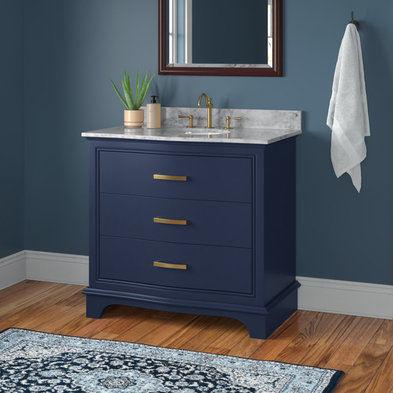 Ensemble de meuble-lavabo simple 36 po Goleta, Bleu marine / doré brossé