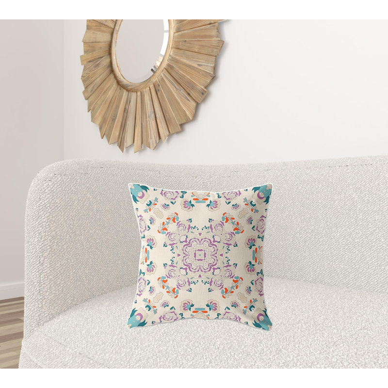 Coussin 20 po x 20 po, Blanc cassé / floral mauve