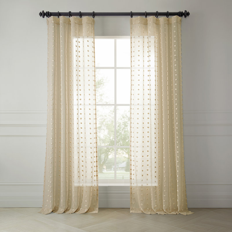 Rideaux transparents imitation lin Bracken, l 50 po x L 84 po, Beige à pois Strasbourg